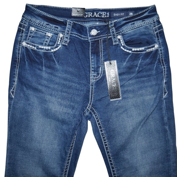 Grace In LA Womens Bootcut Jeans Size 28 x 33 Sequin Feather Embroidered NWT - Picture 4 of 11